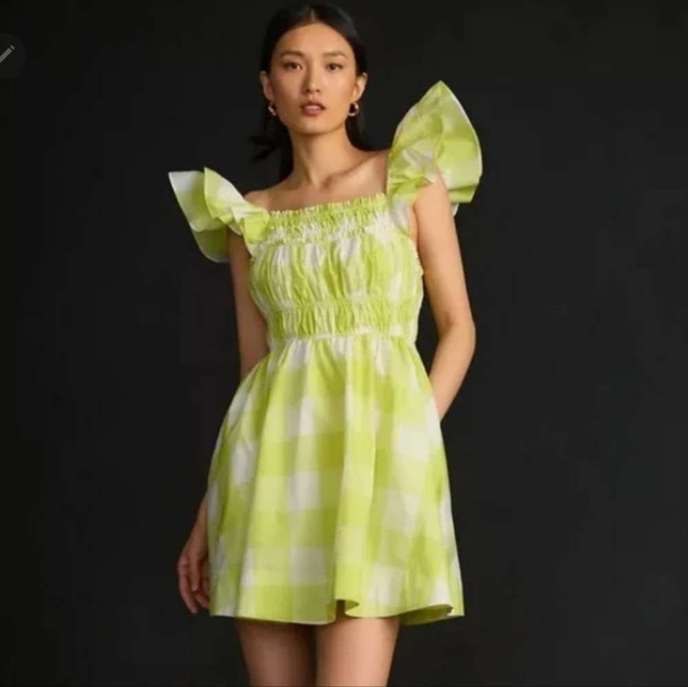 Anthropologie Maeve Chartreuse Mini Dress